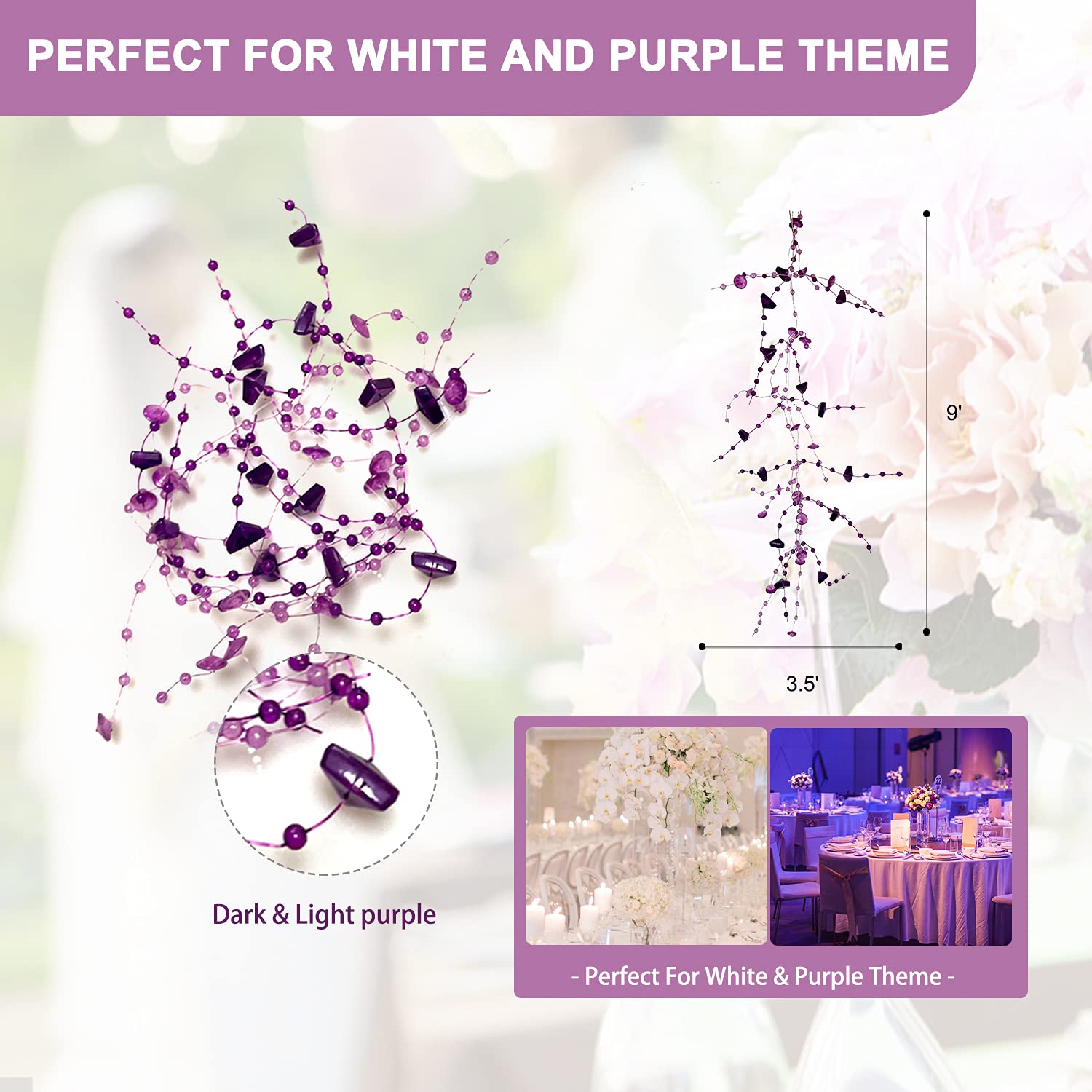 12pcs Purple Crystal String Beads - Elegant Floating Candle Centerpiece Decor, Crystal Bead Filler for Wedding, Birthday Party, Table Decorations | Perfect for DIY Home Decor, Vase Fillers, and Event Centerpieces