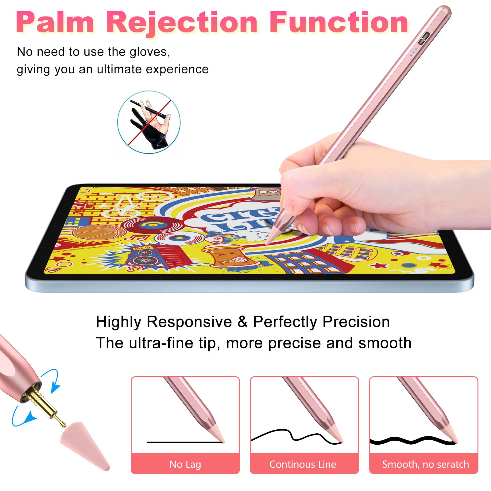KBCASE Stylus Pen for Apple iPad (2018-2023) - 2nd Gen Pencil with Fast Charging & Palm Rejection | Compatible with iPad 10/9/8/7/6, iPad Pro 11