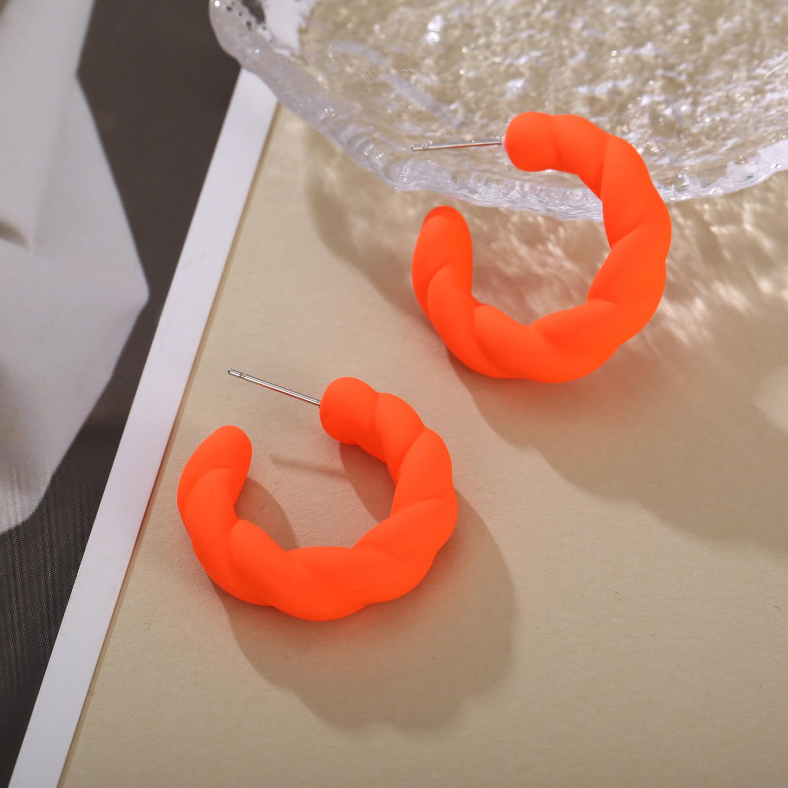 Twisted Rope Round Hoop Earrings for Women - Lightweight C-Shaped Candy Color Dangle Earrings | Perfect for Everyday Wear, Parties & Gifts