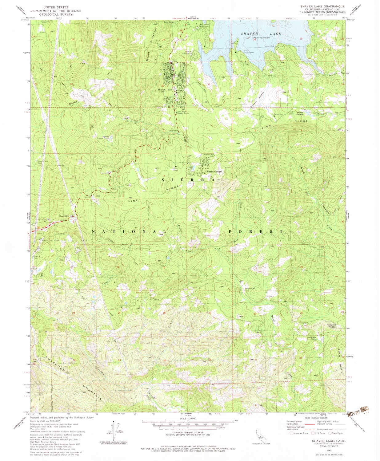 Shaver Lake California Topographic Map - 1:24000 Scale, 7.5 x 7.5 Minute Quadrangle, Historical 1982 Edition (Updated 1983) - 26.6 x 21.9 Inches - Perfect for Hiking, Camping & Outdoor Navigation in Sierra Nevada
