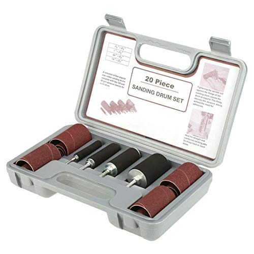 20-Piece Sanding Drum Set for Drill Press - Woodworking Abrasive Sleeves & Rubber Mandrels Kit - Perfect for DIY Projects, Wood Carving, and Metal Polishing