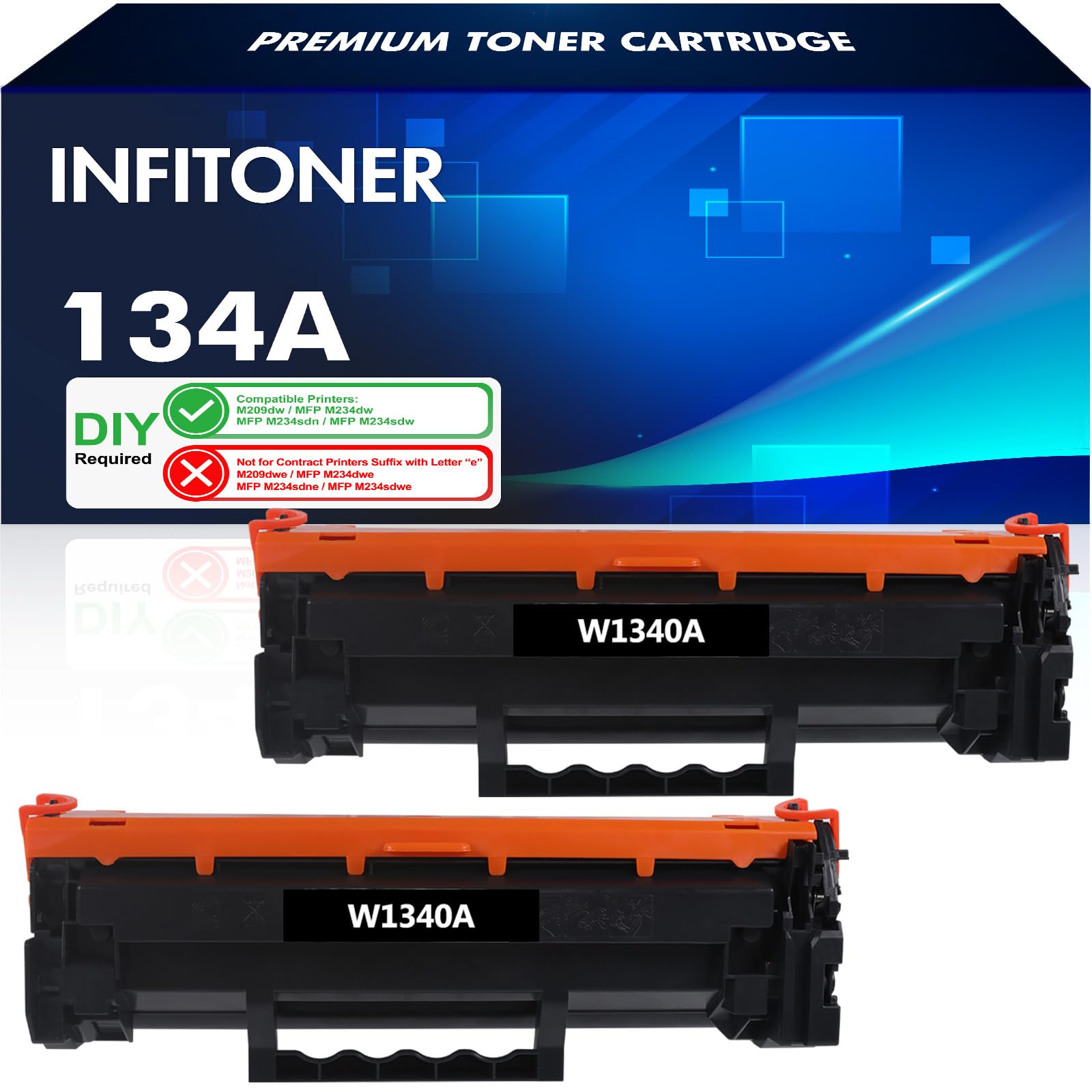 HP 134A Toner Cartridge 2-Pack - Compatible Replacement for W1340A 134X W1340X - Works with HP Laserjet M209dw MFP M234dw M234sdn M234sdw Printers - High Yield Black Toner (No Chip) - Perfect for Office & Home Printing Needs