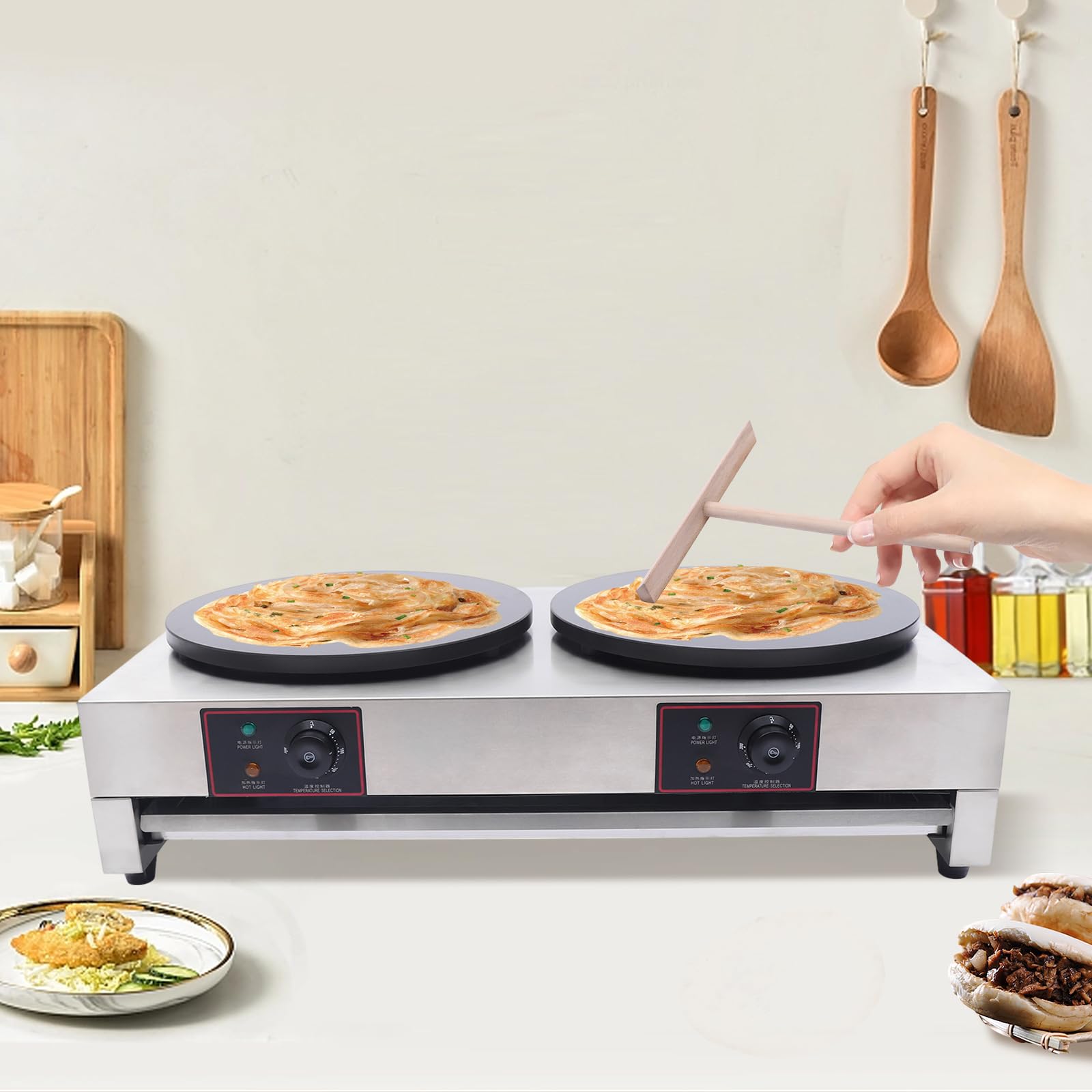 Commercial Electric Crepe Maker Machine - 1700W Non-Stick Stainless Steel Crepe Pan & Griddle for Perfect Pancakes, Crepes - US Stock - Ideal for Breakfast, Brunch, Snacks & Commercial Kitchen Use