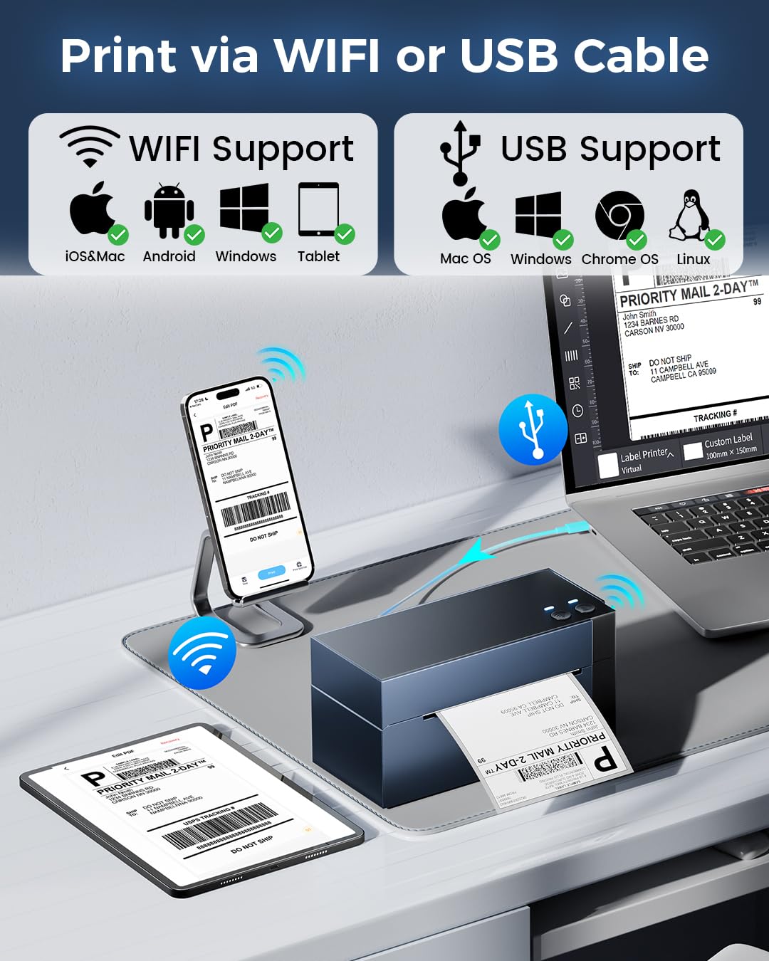 Memoking 4x6 WiFi Thermal Shipping Label Printer - 344WF Wireless Label Printer for Small Business, 300DPI High Resolution, Compatible with Amazon, Shopify, Etsy, USPS, eBay - Perfect for E-commerce Shipping, Warehouse Labeling & Small Business Logistics
