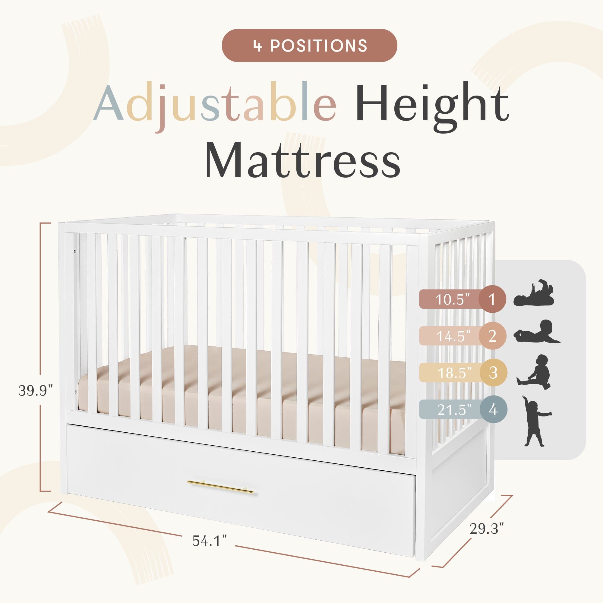 Hush Crib with Trundle - Gold Handle Baby Bed for Nursery - Perfect for Newborns, Toddlers & Small Spaces