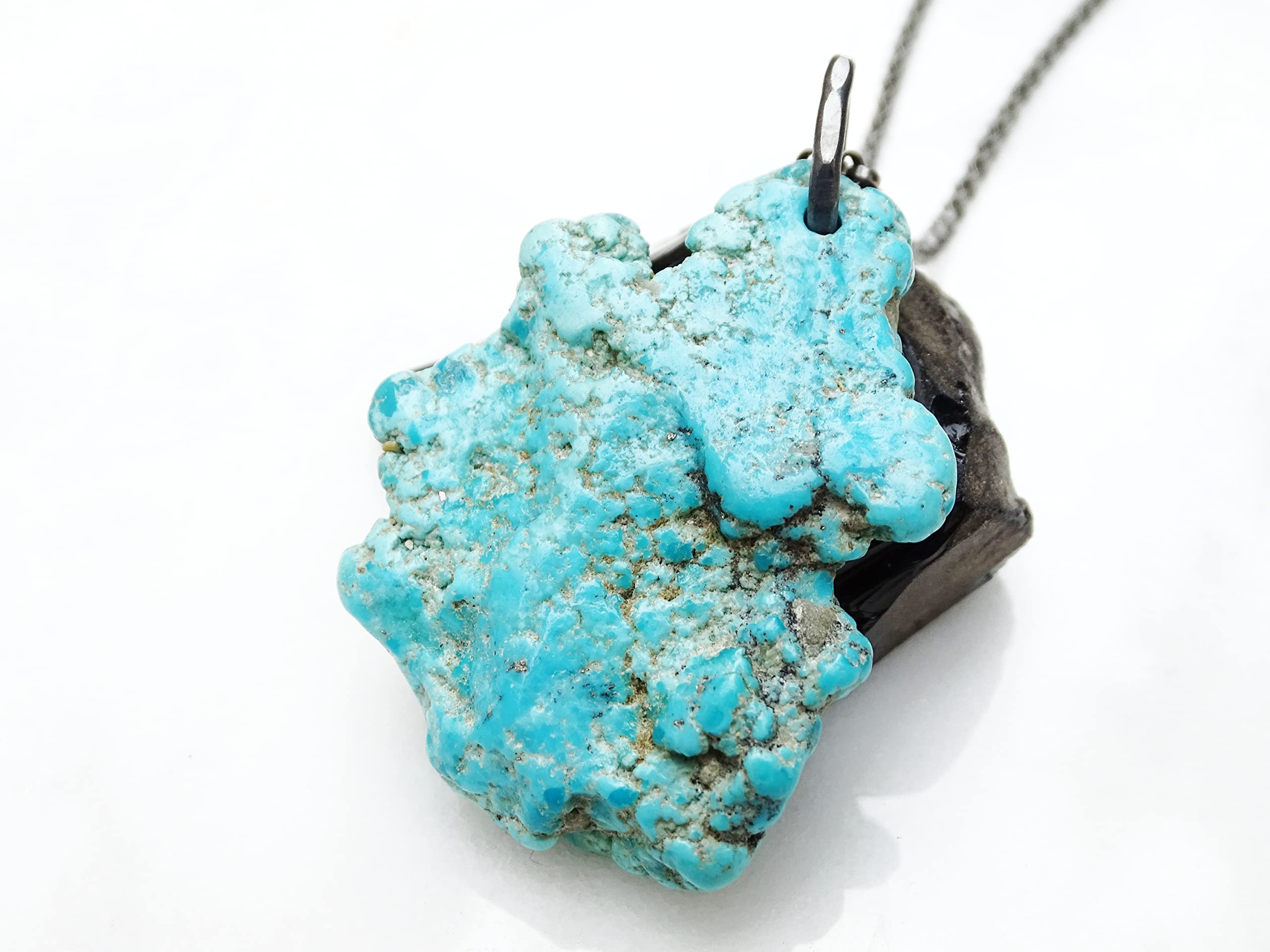 Natural Big Turquoise Pendant Necklace for Men - Raw Sleeping Beauty Turquoise Nugget in Sterling Silver - Perfect for Casual Wear, Gifts & Boho Style
