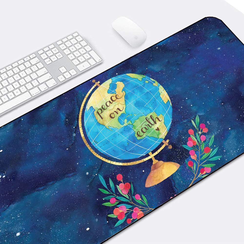 XXL Large Gaming Mouse Pad with Stitched Edges - Premium Marble Design Extended Mouse Mat, Non-Slip Rubber Base, Ergonomic Computer Desk Pad for PC & Laptop (Blue Earth, X-Large) - Perfect for Gaming, Office Work & Home Use