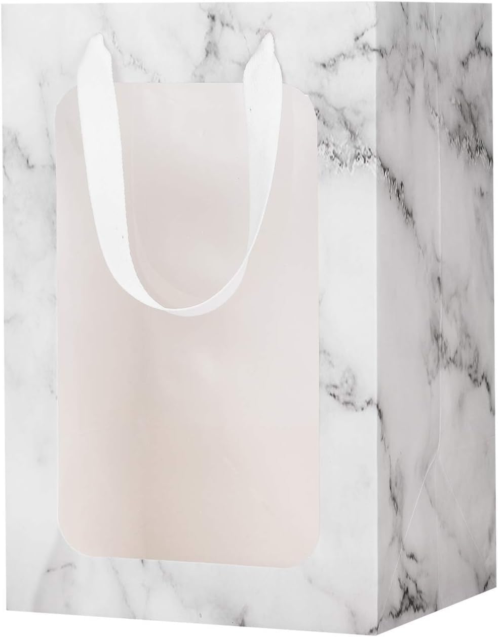 6-Piece Marble Print Transparent Gift Bags with Handles - Elegant Goodie Bags for Shopping, Weddings, Birthdays & Special Events | Perfect for Valentine's Gifts, Engagement Presents & Party Favors (White, Small)