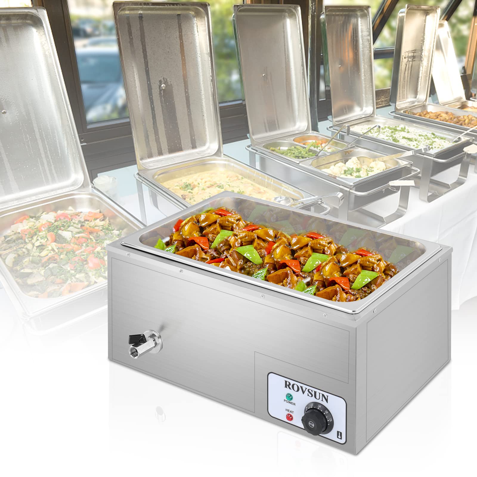 ROVSUN 2-Pack 21QT Commercial Stainless Steel Food Warmer with Temperature Control & Lid - 110V Electric Bain Marie Buffet Warmer for Restaurants, Catering, Parties - Perfect for Buffet Serving, Food Display & Keeping Meals Warm