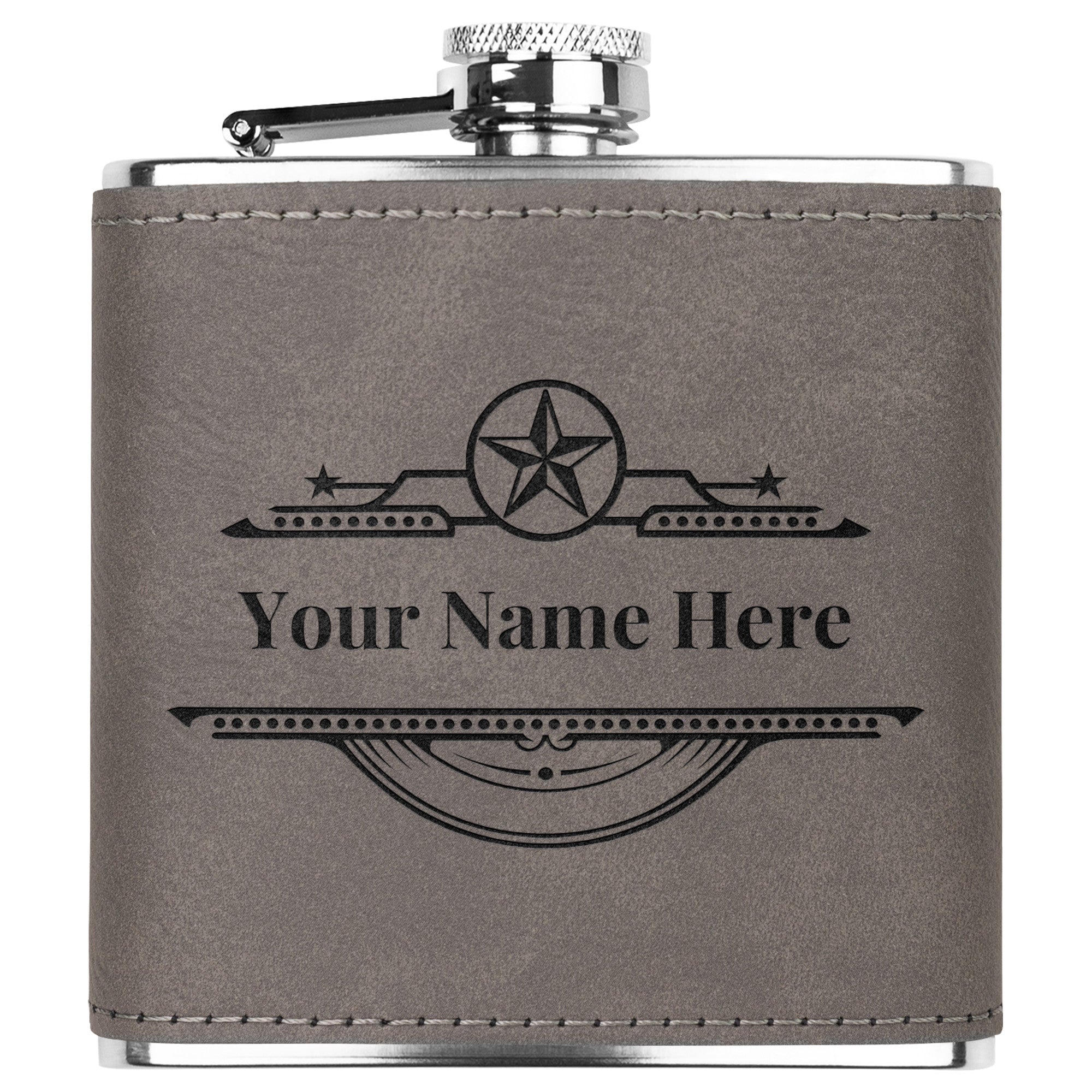 Personalized Engraved Leather Flask with Name - Stainless Steel Western Style Whiskey Flask for Outdoor Camping, Hunting & Gifts
