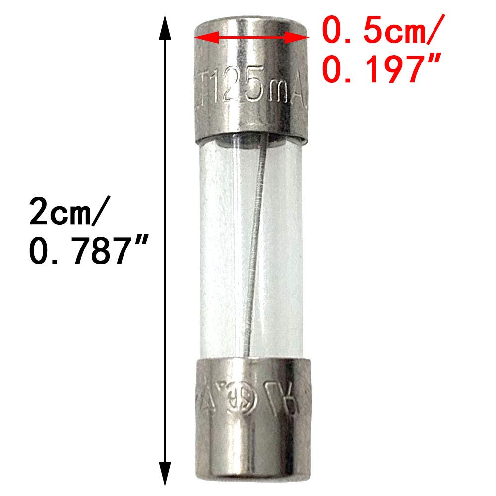 Slow-Blow Glass Fuse 5x20mm T125mA L250V (10PCS) - 125mA 0.125A Replacement Fuse for Speakers, Amplifiers & Audio Equipment - Perfect for Home Theater Systems & Professional Audio Setups