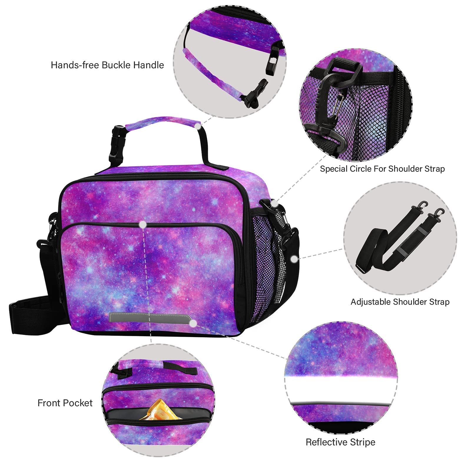 Magenta Galaxy Universe Print Insulated Lunch Box for Women & Girls - Reusable Cooler Tote Bag for Work, School, Picnic - Perfect for Office Lunches, Kids' Meals & Outdoor Adventures