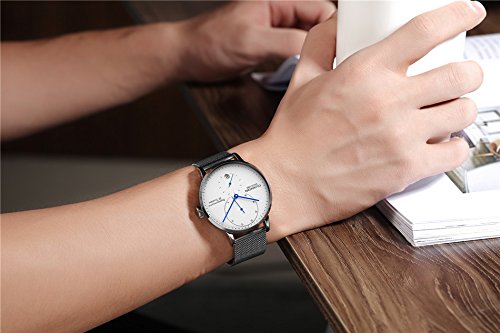 MASTOP Minimalist Men's Automatic Mechanical Watch with Energy Display - Stainless Steel Mesh Band - Stylish & Durable for Business, Casual & Formal Occasions