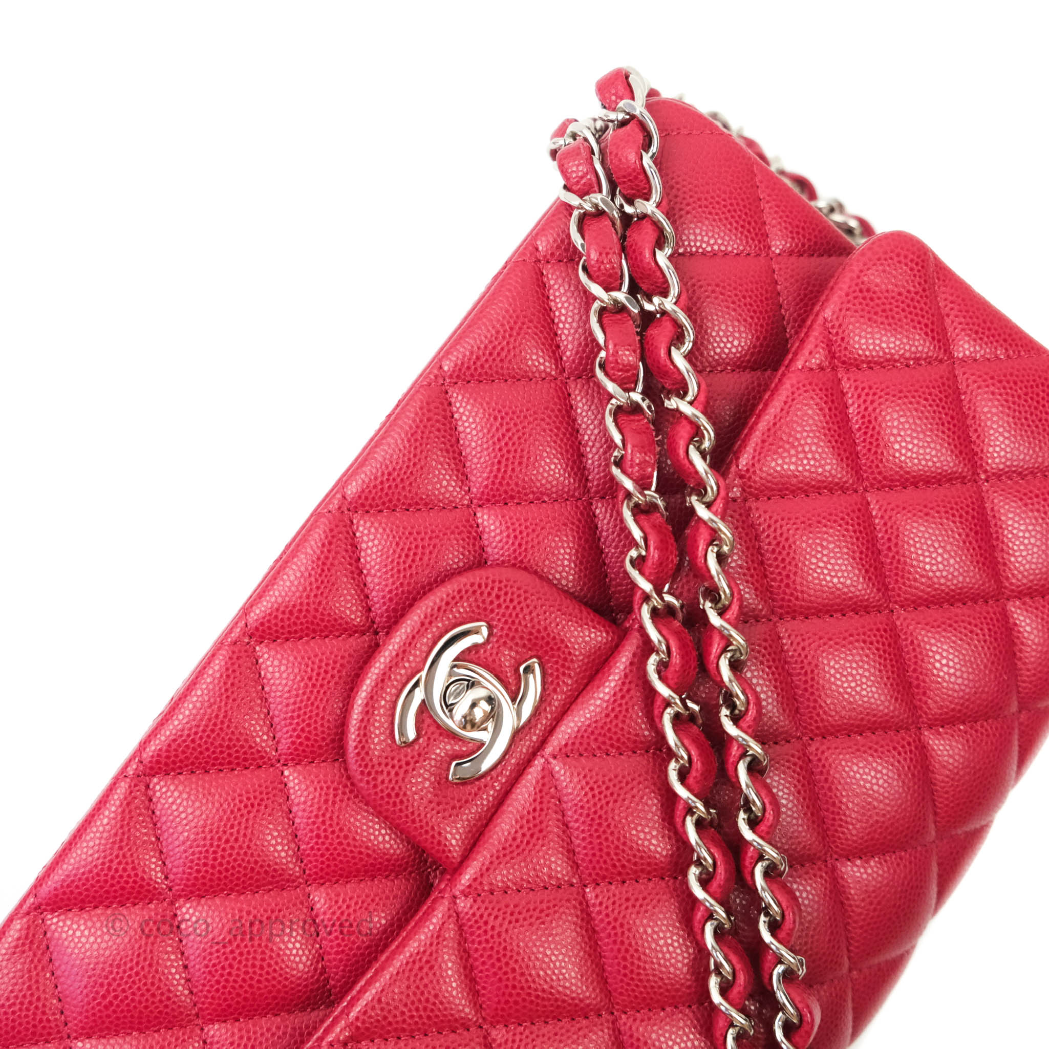 Chanel Classic Medium Double Flap Bag - Red Caviar Leather with Silver Hardware | Authentic Luxury Handbag for Women | Perfect for Parties, Weddings & Everyday Elegance