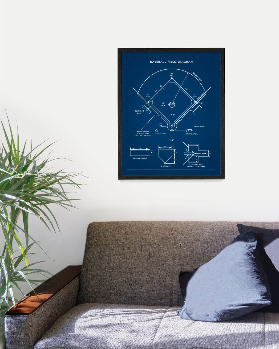 Baseball Field Diagram Poster Print - 16x20 Framed Baseball Wall Art - Perfect Gift for Baseball Teams & Fans - Ideal for Home, Office, or Locker Room Decor