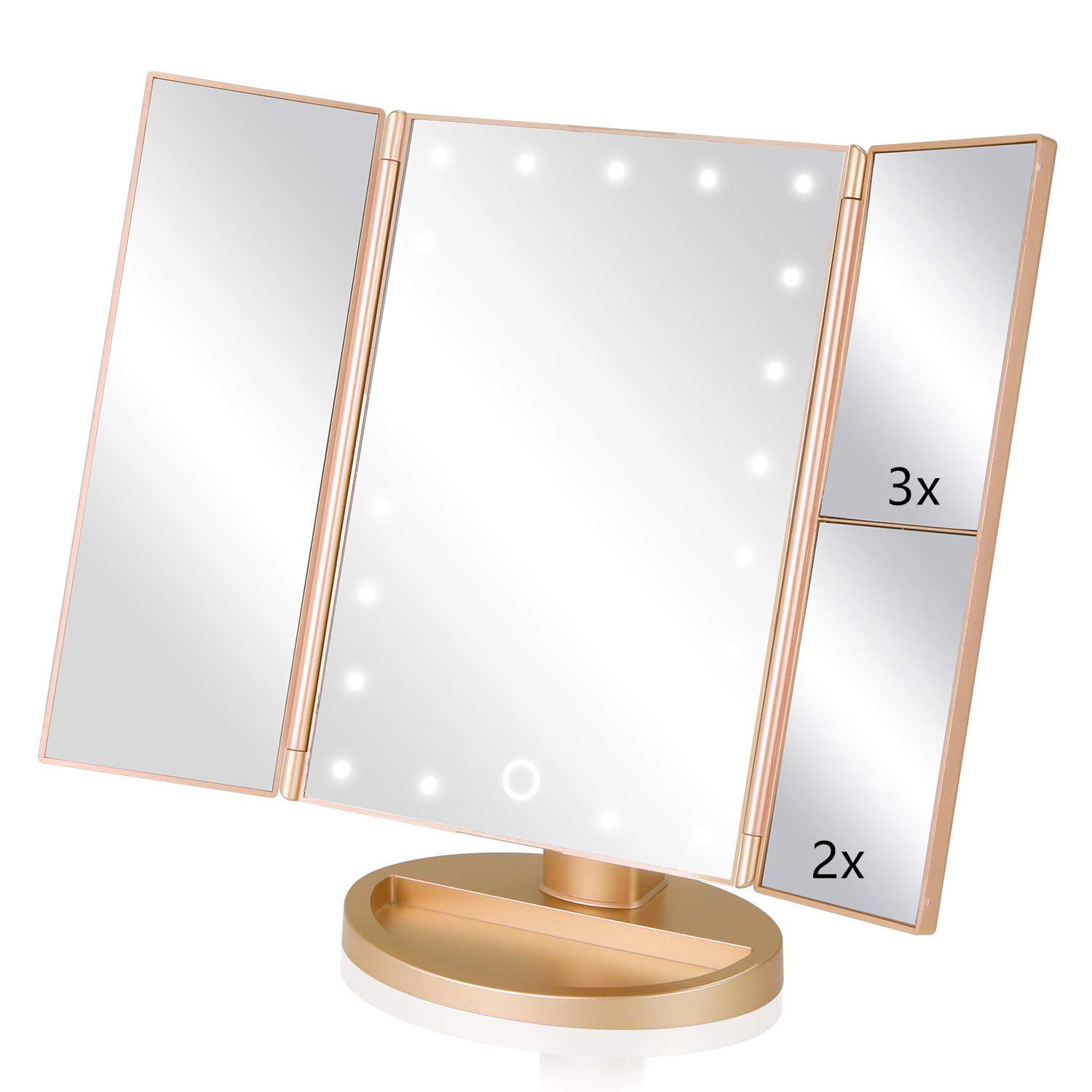 3X Magnification LED Vanity Mirror - Touch Screen, Adjustable for Travel & Makeup