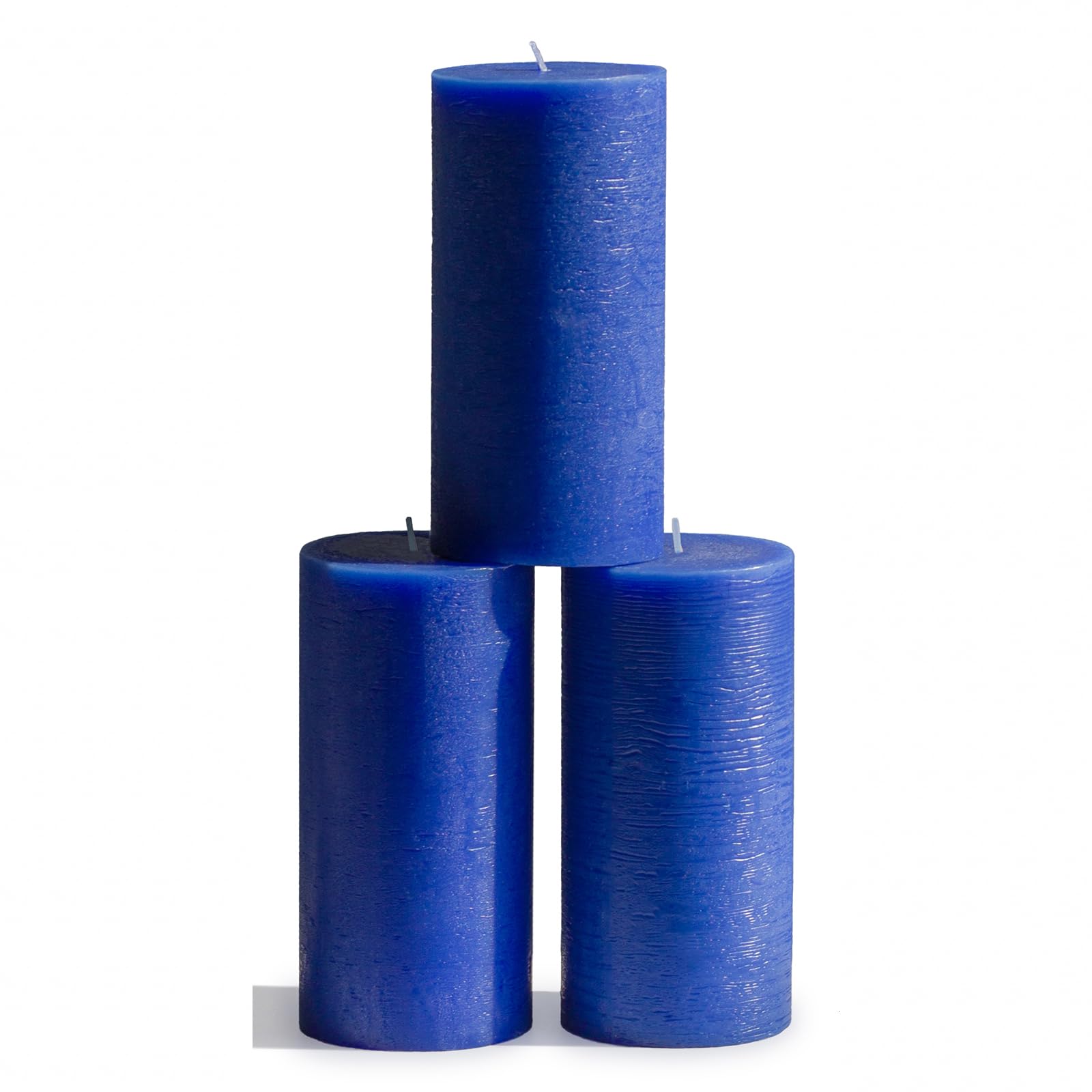 Premium CANDWAX 3x6 Inch Unscented Pillar Candles Set of 3 - No Drip Rustic Decorative Candles for Weddings, Home Decor & Interior Design - Blue Colored Candles Perfect for Centerpieces, Romantic Dinners & Holiday Decorations
