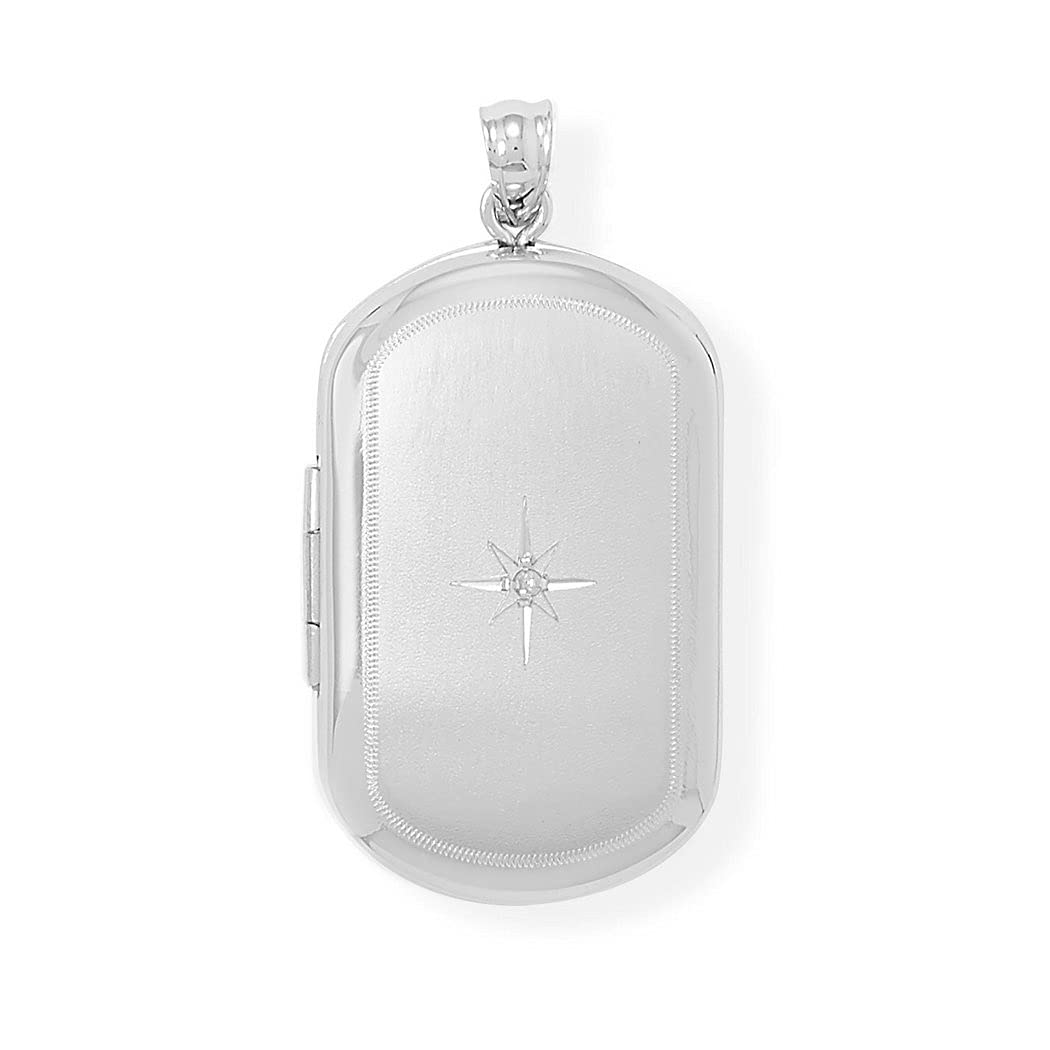 925 Sterling Silver Oblong Memory Keeper Locket Necklace with Diamond Accent & Rhodium Plating - Elegant Jewelry Gift for Women, Perfect for Anniversaries, Birthdays & Special Occasions