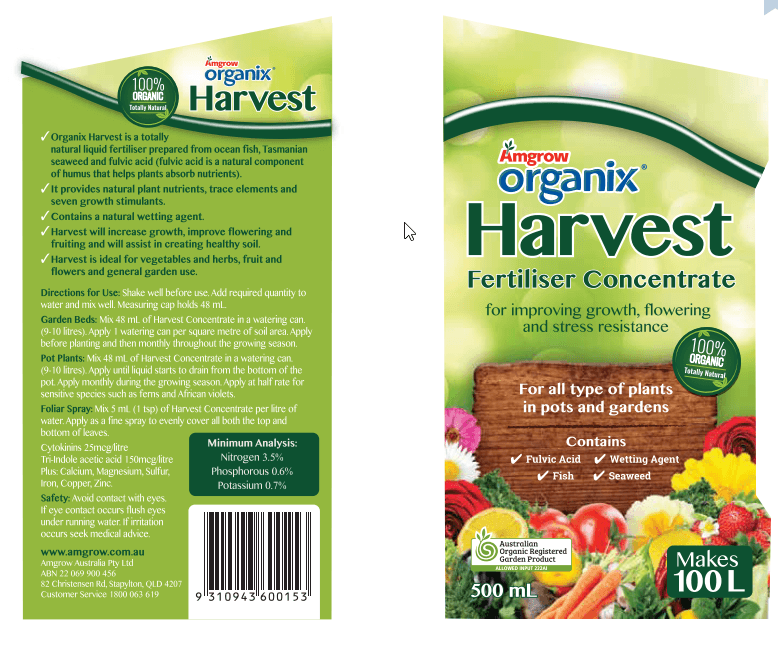 Amgrow Harvest Organix 500ml Organic Liquid Fertilizer - Premium Plant Food for Vegetables, Fruits & Flowers - Ideal for Home Gardening & Indoor Plants