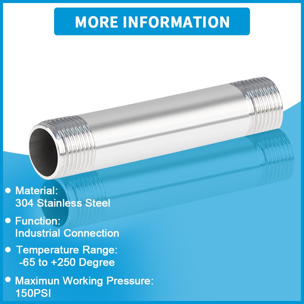 Quickun 304 Stainless Steel Nipple Pipe Fitting - 1/2