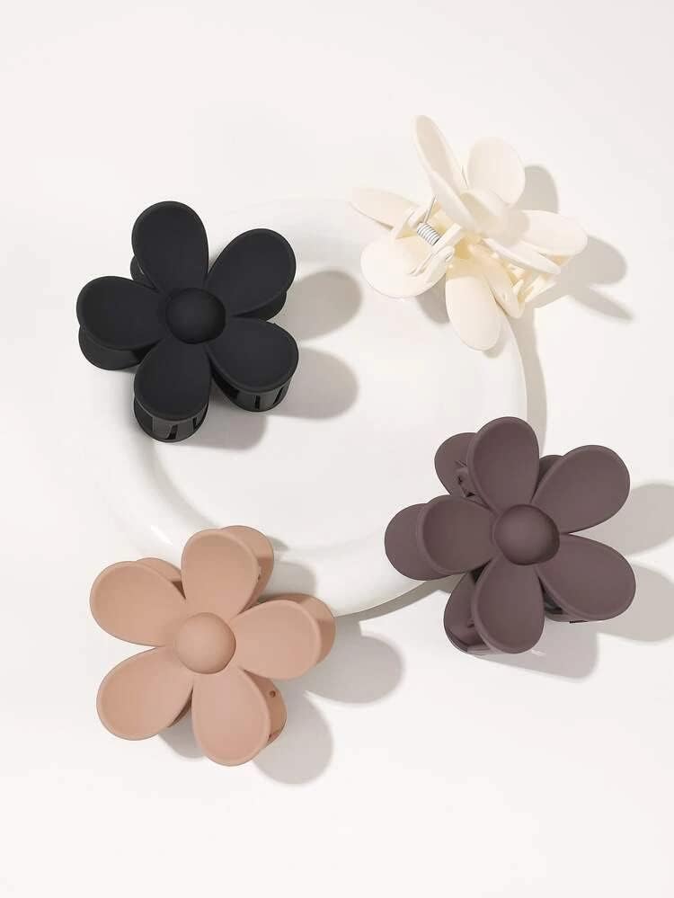 KK CREATIONS 4-Piece Matte Flower Hair Claw Clips for Women & Girls - Medium Size Non-Slip Jaw Clips for Fine to Medium Thick Hair - Pastel Multicolor Hair Accessories for School, Work & Everyday Styling