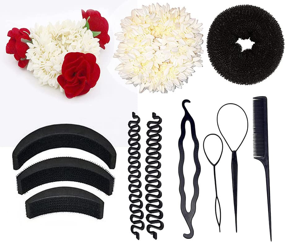 CHRONEX 7-Piece Hair Styling Kit - Bun Maker, Hair Donut, Hair Accessories Set for Women & Girls (Black) - Perfect for Updos, Ponytails & Special Occasions