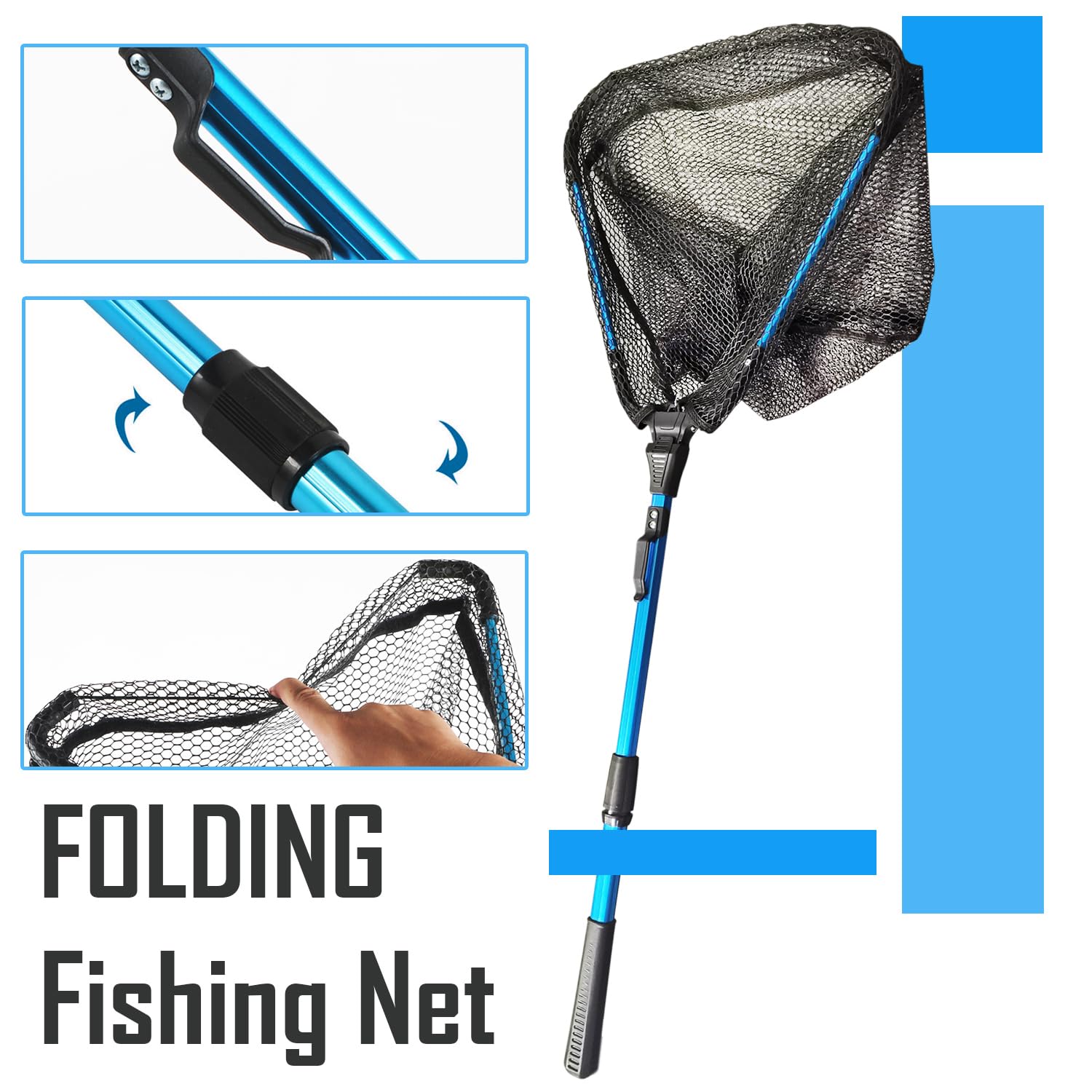 Senston Collapsible Telescoping Fishing Landing Net - Portable & Lightweight for Kayak, Salmon, Fly, Catfish, Trout Fishing - Easy Storage & Transport - Ideal for Freshwater Fishing Adventures