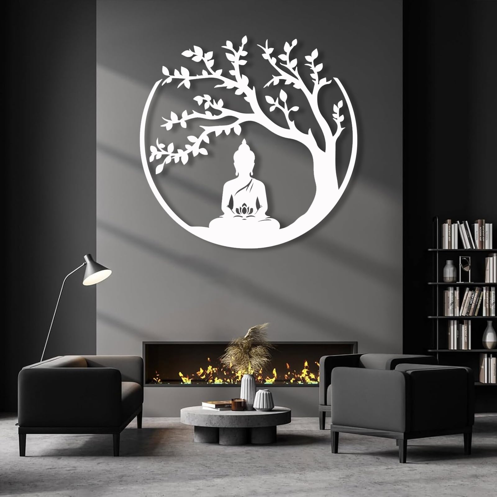 Tree of Life & Buddha Metal Wall Art - Spiritual Meditation Decor for Yoga Studio, Home & Office - Zen Buddhist Wall Hanging (Black, 18x18 Inches) | Perfect for Meditation Spaces, Living Rooms & Spiritual Retreats