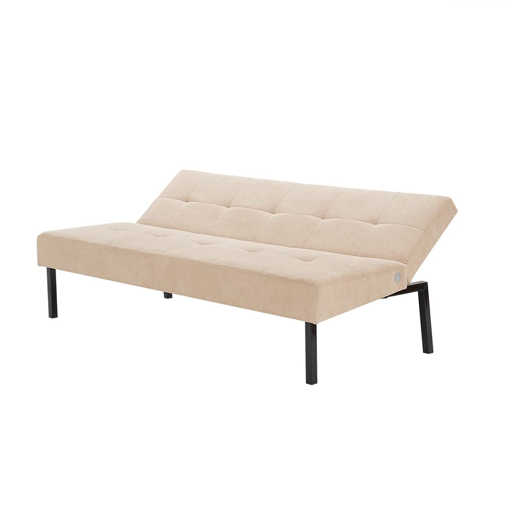 Panana Convertible Futon Sofa Bed - Linen Upholstered Reversible Loveseat Sleeper for Small Spaces | Foldable Daybed & Guest Bed for Living Room, Apartment, Dorm | Perfect for Lounging, Napping & Hosting Guests (Beige)