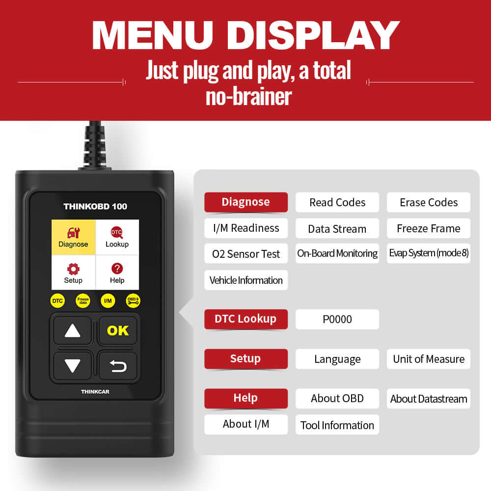 THINKCAR THINKOBD 100 OBD2 Scanner - Professional Car Diagnostic Tool for Engine Fault Codes, ABS, SRS - Compatible with Android & iOS - Perfect for Mechanics & DIY Car Repairs