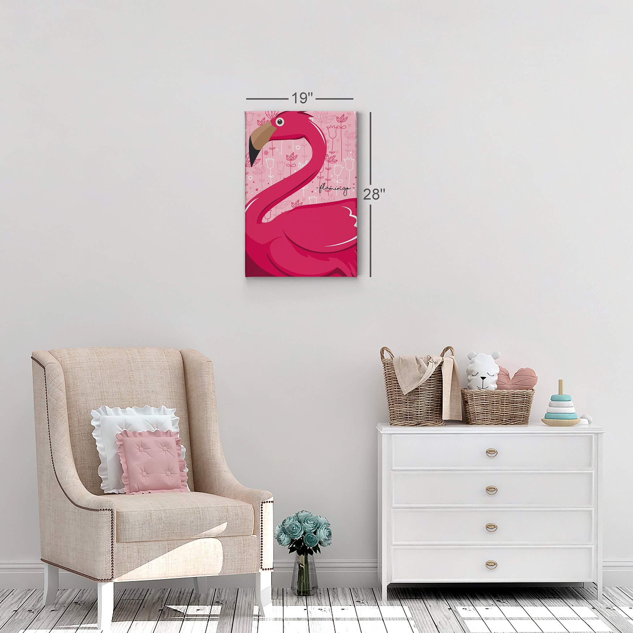 Tropical Flamingo Wall Art - Pink Floral Canvas Print for Kids Room, Nursery & Baby Room Decor | Ready-to-Hang 40x30 Inch Made in USA | Perfect for Beach House, Boho Chic & Tropical Themed Interiors
