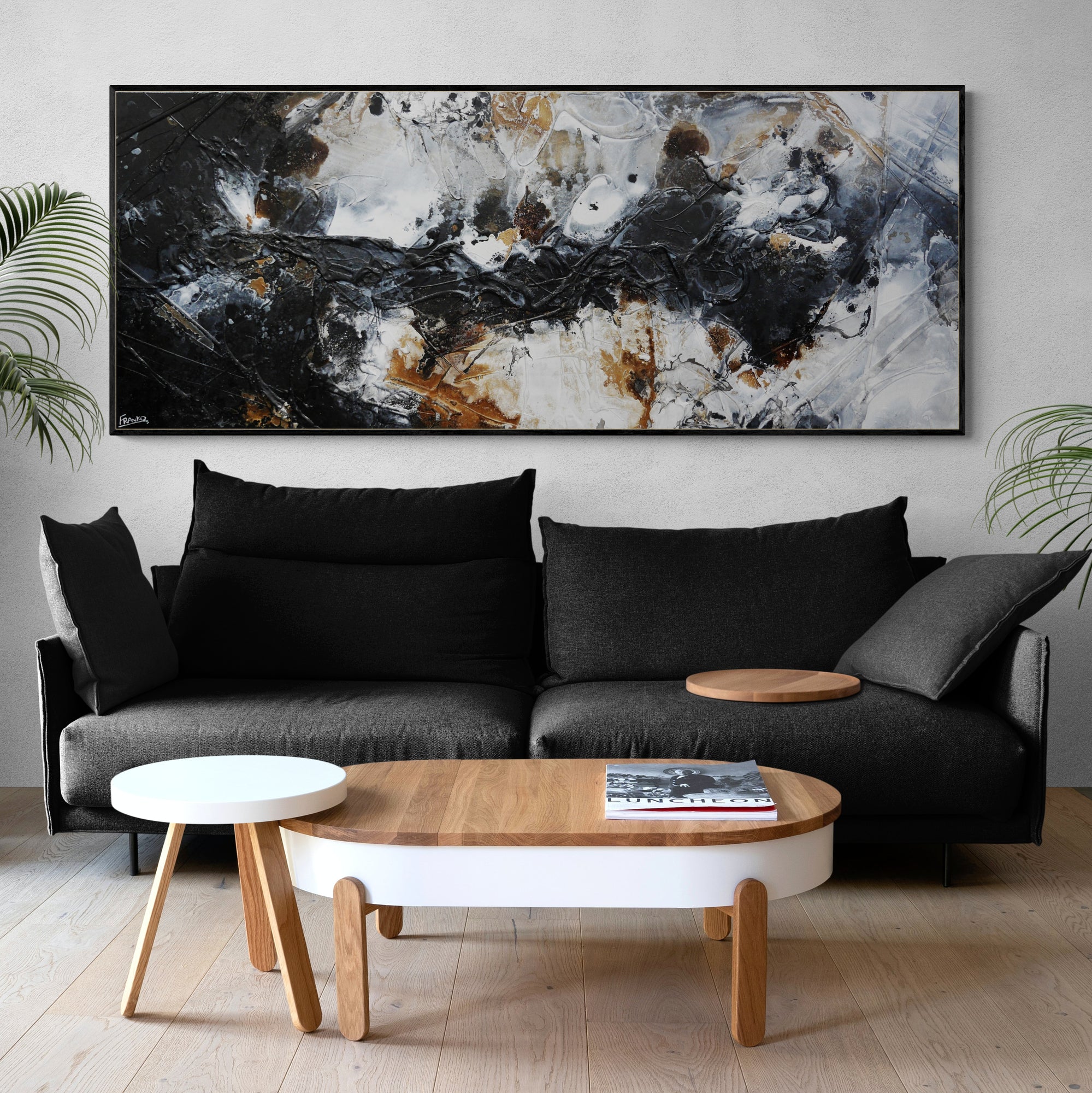 Charcoal and Ice 200cm x 80cm Textured Abstract Canvas Art - Modern Wall Decor for Living Room, Bedroom & Office