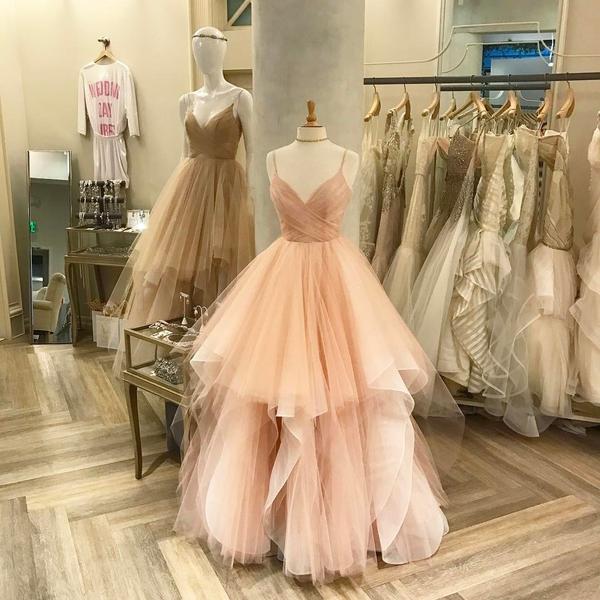 Blush Pink White Champagne Tulle V-Neck Wedding Dress Ball Gown – Elegant Bridal Gown for Church, Beach & Garden Weddings