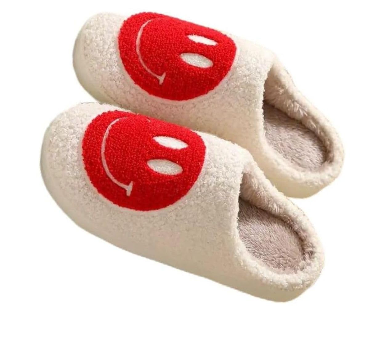 Women's Smiley Face Slippers - Soft Plush Warm Slip-On House Shoes for Indoor & Outdoor Use | Cozy Retro Women's Slippers for Home, Lounge & Relaxation