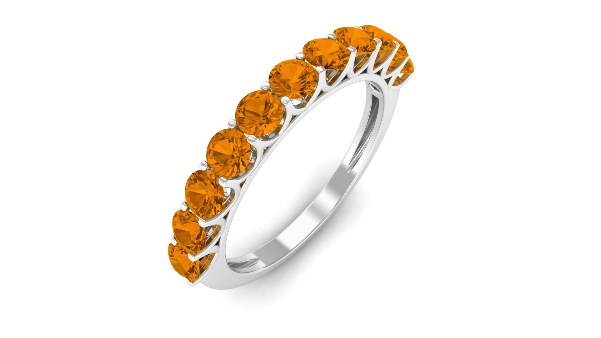 1 CT Round Citrine Half Eternity Ring - 14K Solid Gold November Birthstone Ring for Women - Elegant Gift for Anniversary, Birthday & Special Occasions