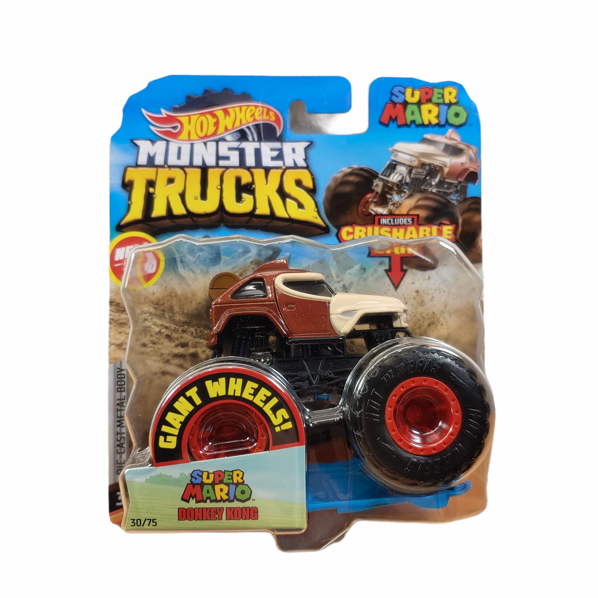 Hot Wheels Monster Trucks 1:64 Scale Super Mario Donkey Kong Die-Cast Vehicle with Crushable Car - Collectible Toy for Kids & Adults - Perfect for Playtime, Display & Gift Giving