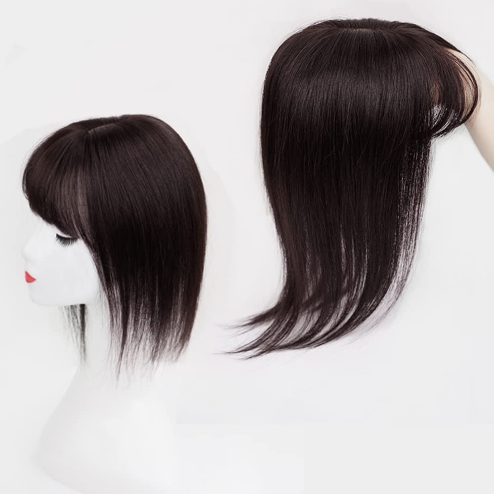 Eree 10x11cm Human Hair Topper with Fringe - Silk Base Crown Hairpiece for Women | Clip-in Hair Extensions & Wiglet for Thinning Hair | 12