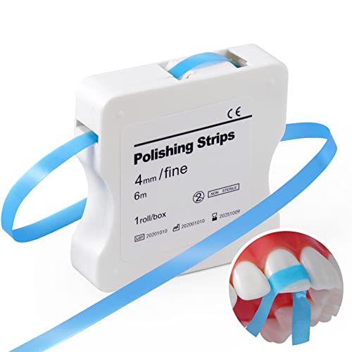 Professional Dental Polishing Strips 4mm x 6M - Teeth Whitening & Finishing Kit for Oral Care - Interdental Cleaning Tools for Sanding, Grinding & Stain Removal (Blue) - Perfect for Home Dental Care & Travel - 12 Months Warranty