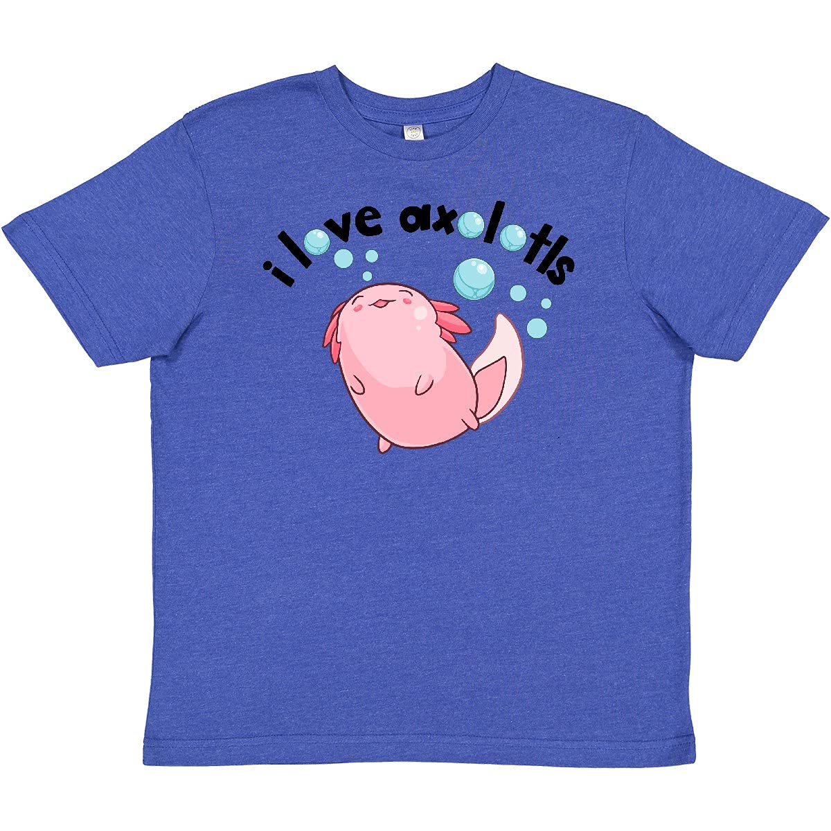 Inktastic I Love Axolotls with Bubbles Youth T-Shirt - Cute Axolotl Graphic Tee for Kids - Perfect for School, Playdates & Animal Lovers