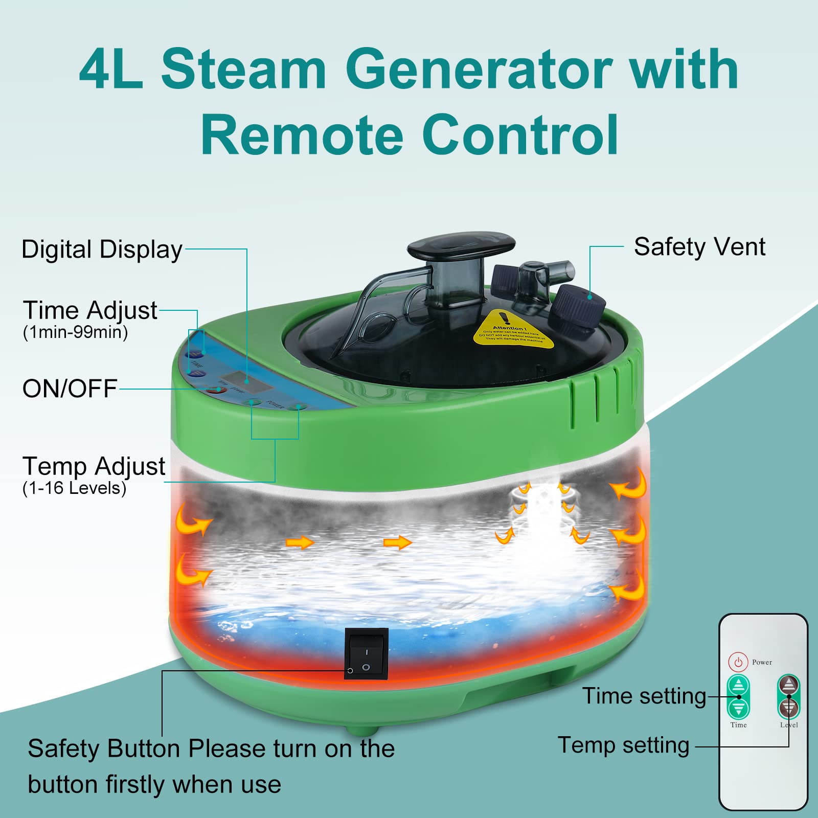 ZONEMEL 4L Remote Control Sauna Steamer Pot - Stainless Steel Steam Generator with Herbal Box & Timer Display for Home Spa, Body Detox & Relaxation | Perfect for Personal Wellness, Aromatherapy & Stress Relief