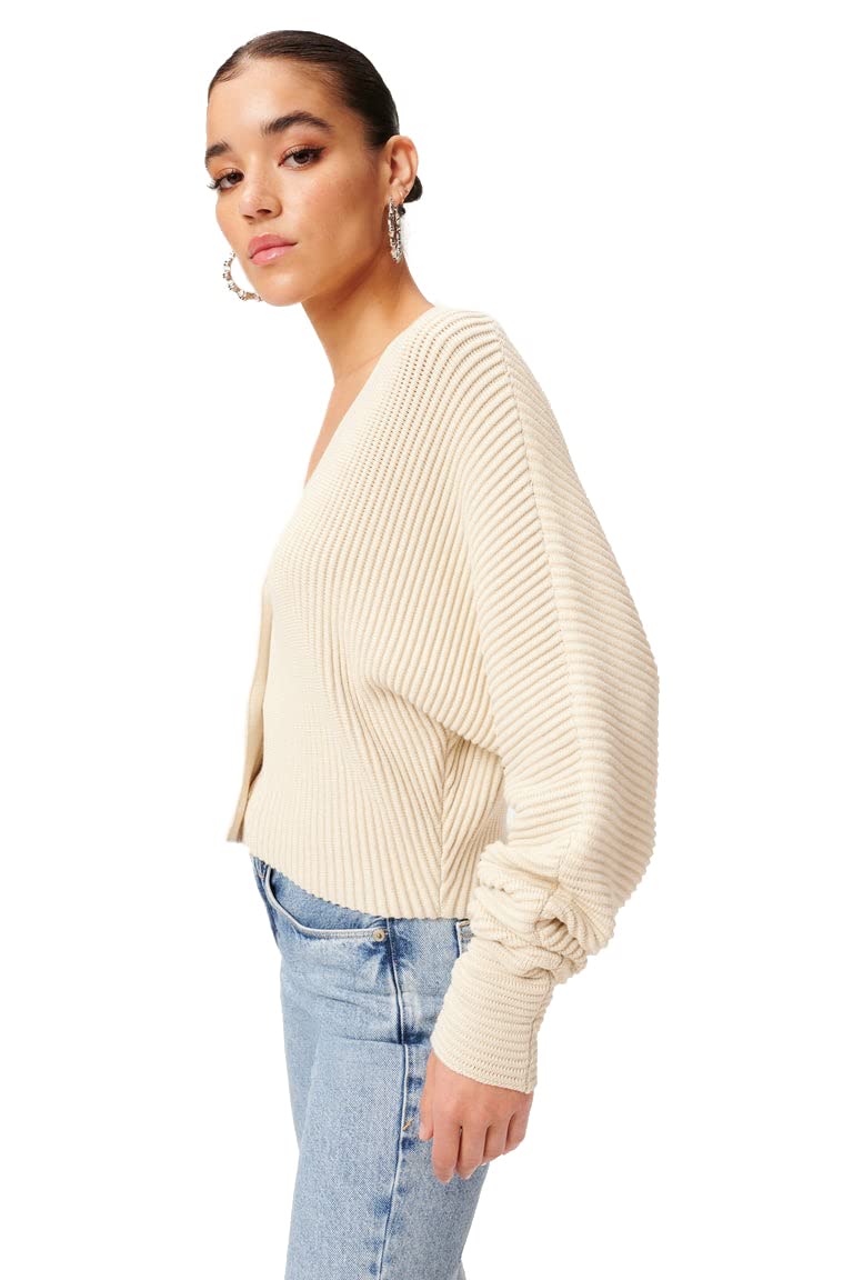 Good American Women's V-Neck Slouchy Cardigan Sweater - Soft Knit Open Front Long Sleeve Wrap for Casual Outfits & Layering in Fall/Winter