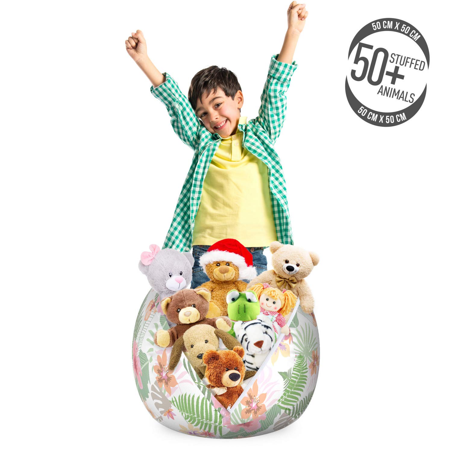 Ambesonne Floral Storage Toy Bag Chair - Washable Stuffed Animal Organizer with Botanical Flowers & Ferns Pattern - Small Size Pale Pink Peach - Perfect for Kids' Room, Nursery & Playroom Organization