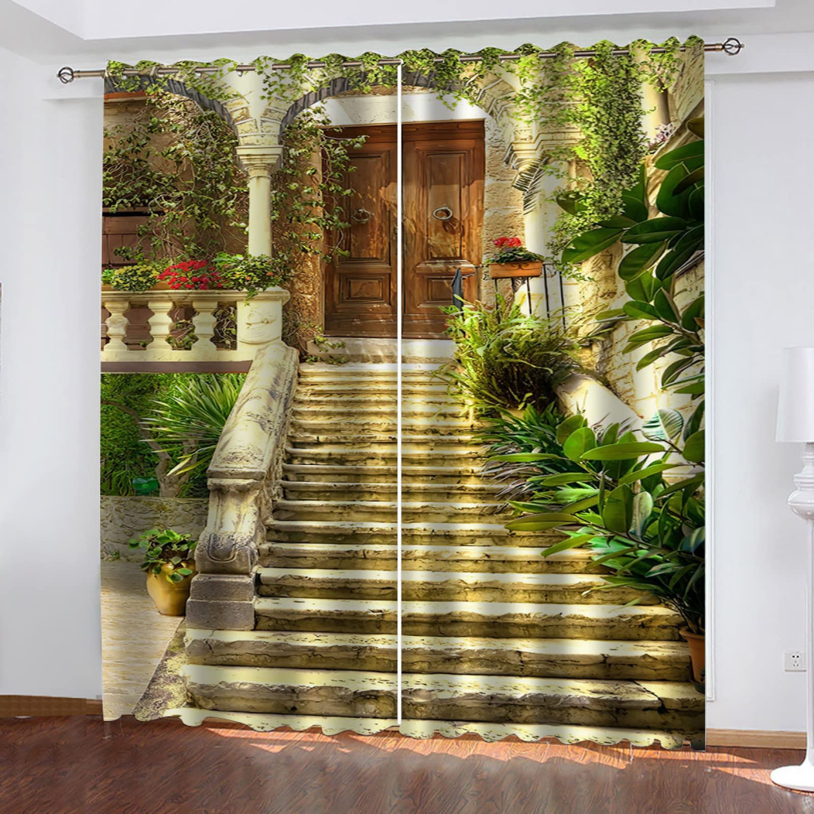 3D Building Stairs Blackout Curtains for Kids Bedroom - 2 Panels (55x96 Inches) Thermal Insulated Eyelet Window Curtains with Printing Pattern - Perfect for Boys & Girls Nursery, Home Decor & Light Blocking