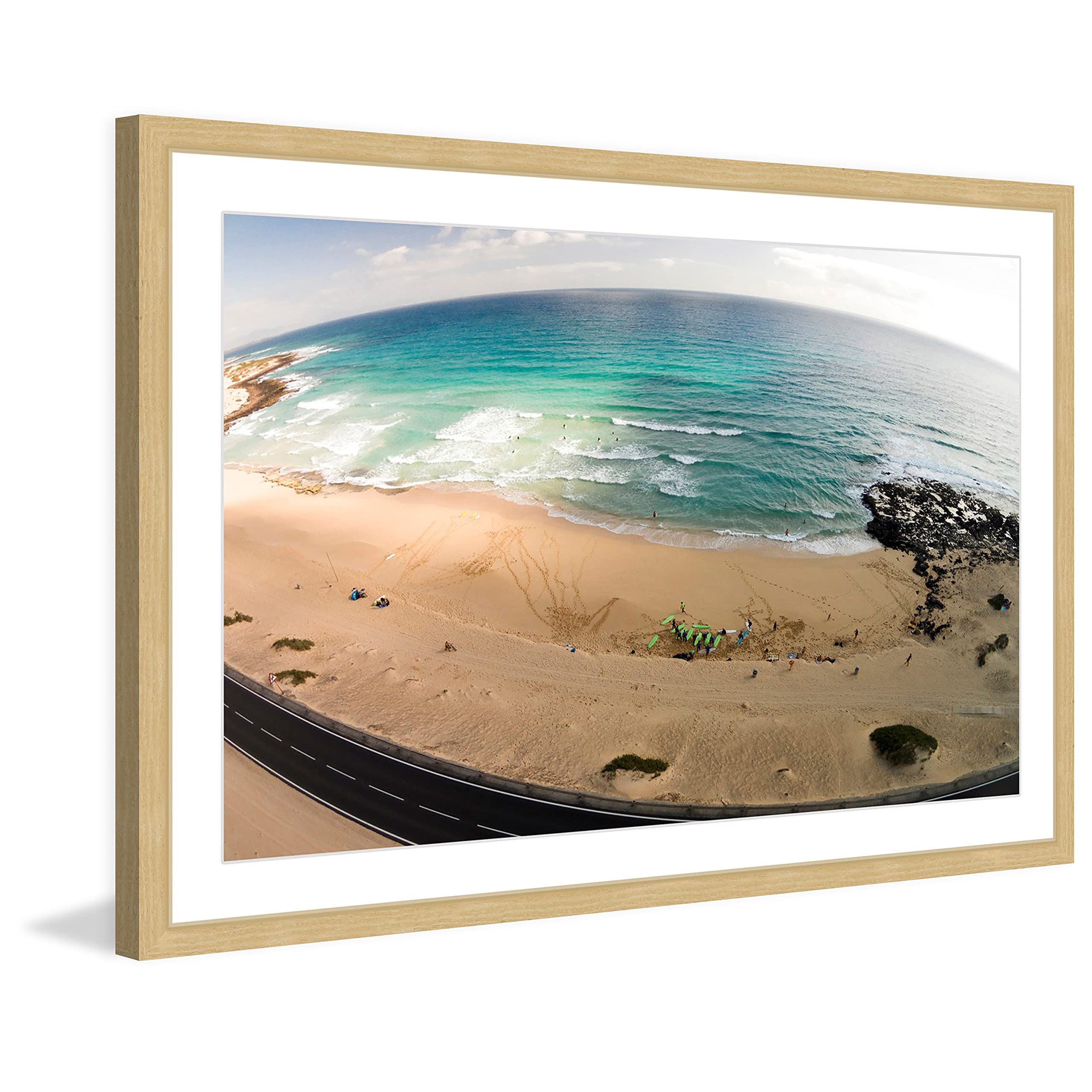 Handmade Telescopic Beach View Framed Print 36x24 Inch - Coastal Wall Art Decor for Living Room, Bedroom & Office - Marmont Hill
