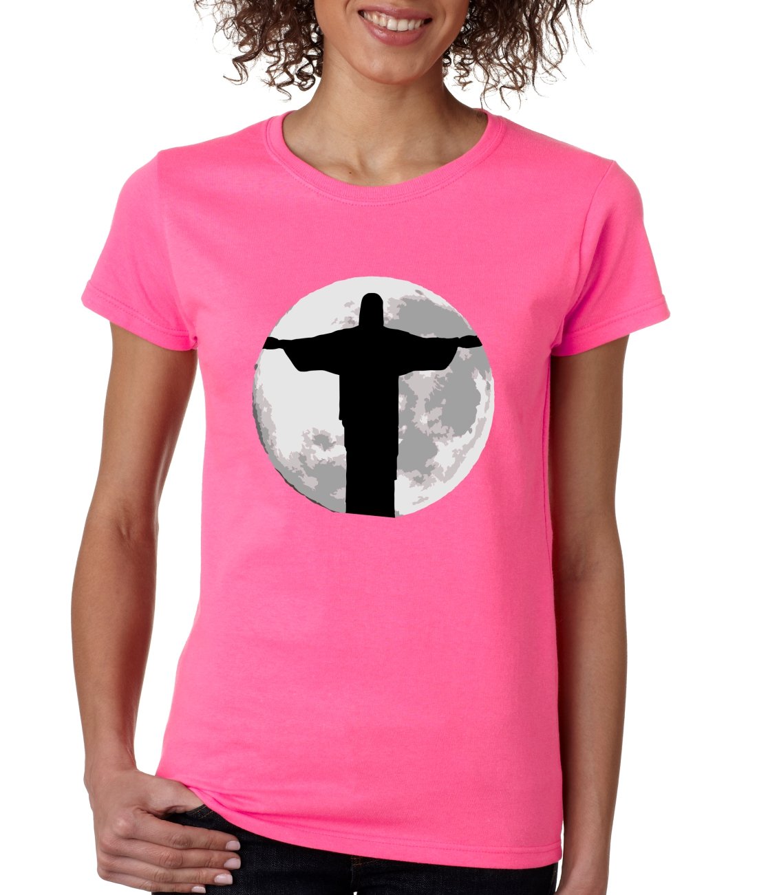 ALLNTRENDS Women's Moon Jesus Graphic T-Shirt - Christian Faith Apparel for Women - Perfect for Church, Bible Study & Everyday Wear