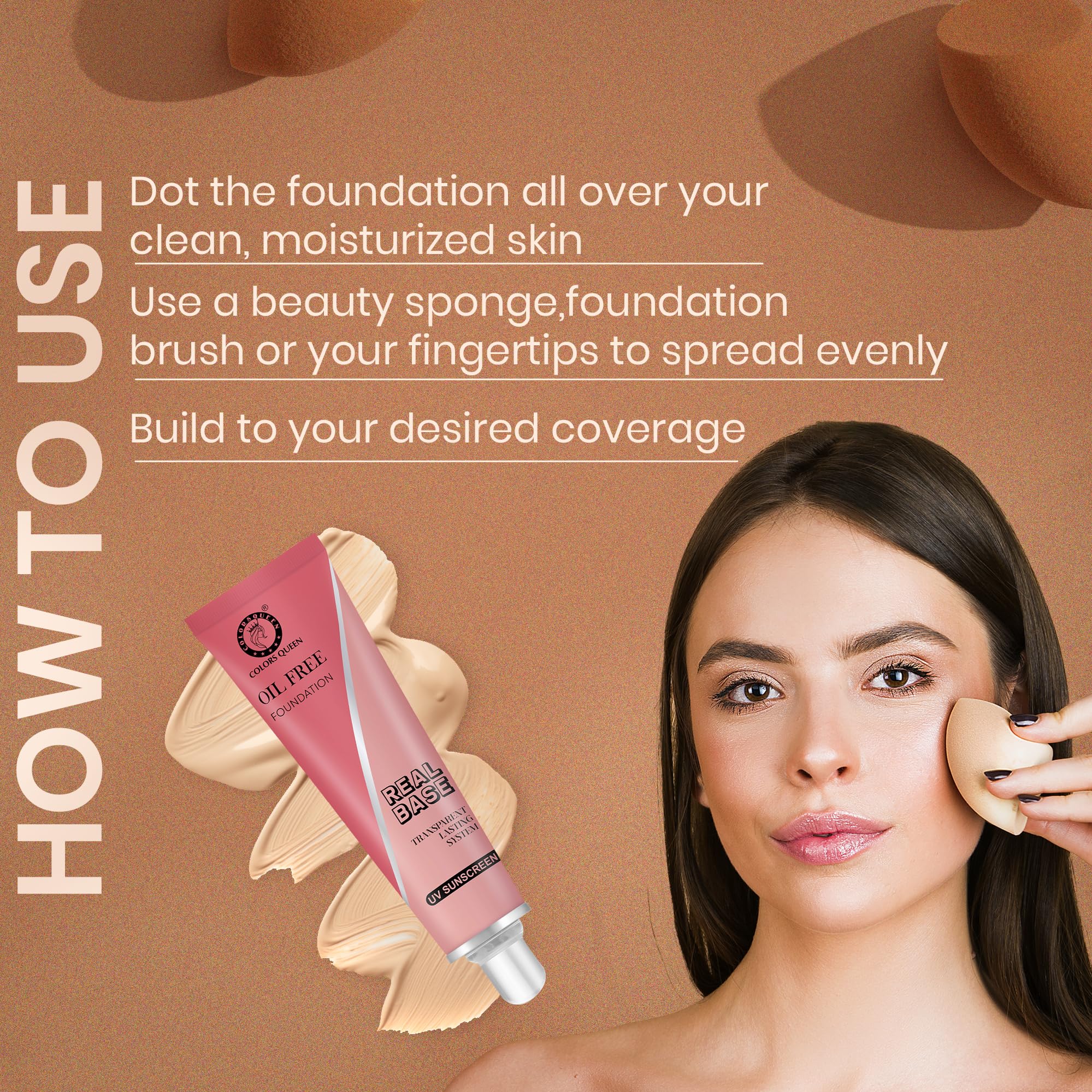 Colors Queen Oil-Free Waterproof Liquid Foundation with SPF - Matte Finish, Lightweight & Long-Lasting Face Makeup (01 Ivory, 40ml) | Perfect for Daily Wear, Outdoor Activities & Photography