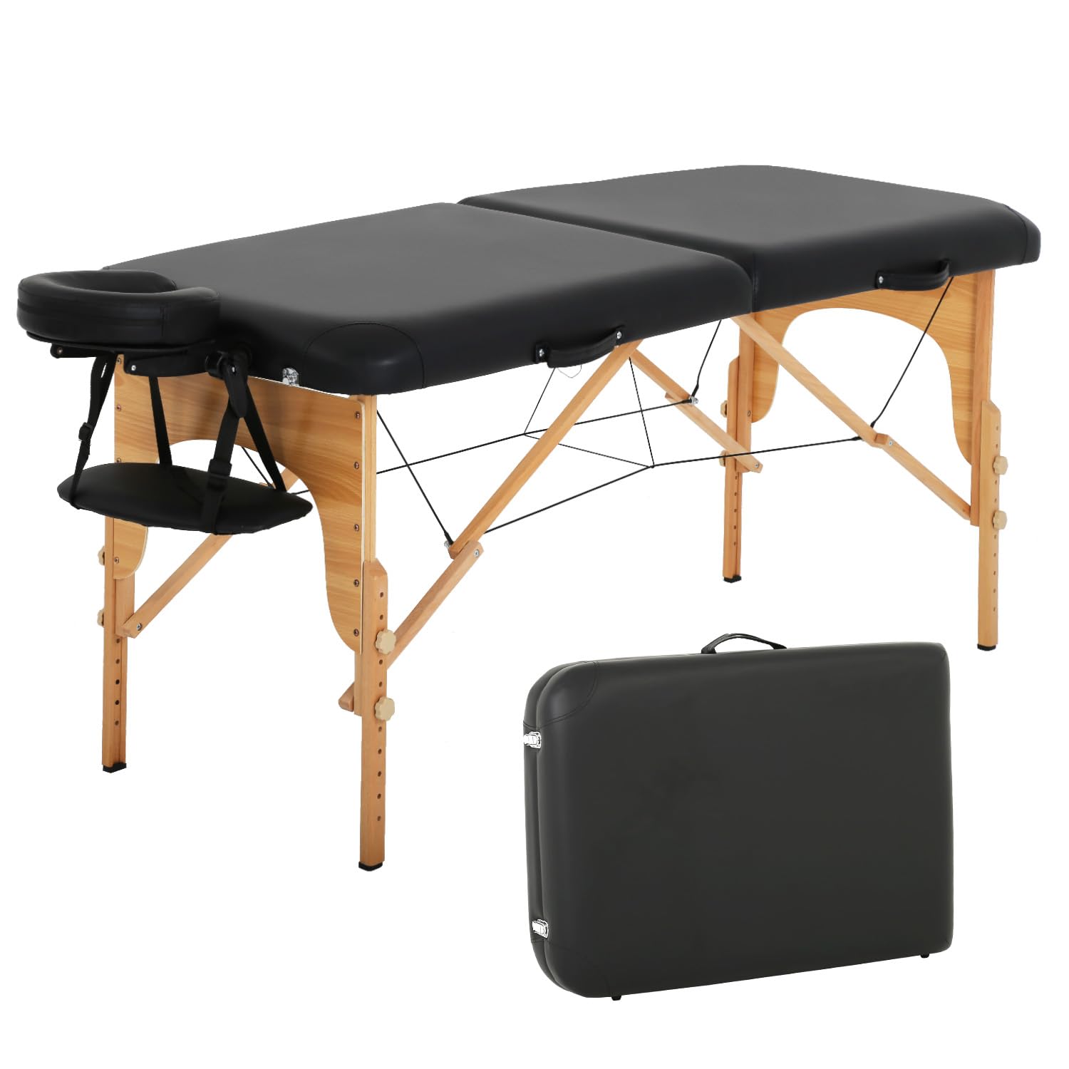 FDW Portable Massage Table - 28 Inch Wide Foldable Spa Bed with Adjustable Height & Half Bolster, Includes Oxford Carrying Bag - Perfect for Professional Massage, Facial Care, Foot Spa, and Tattoo Services