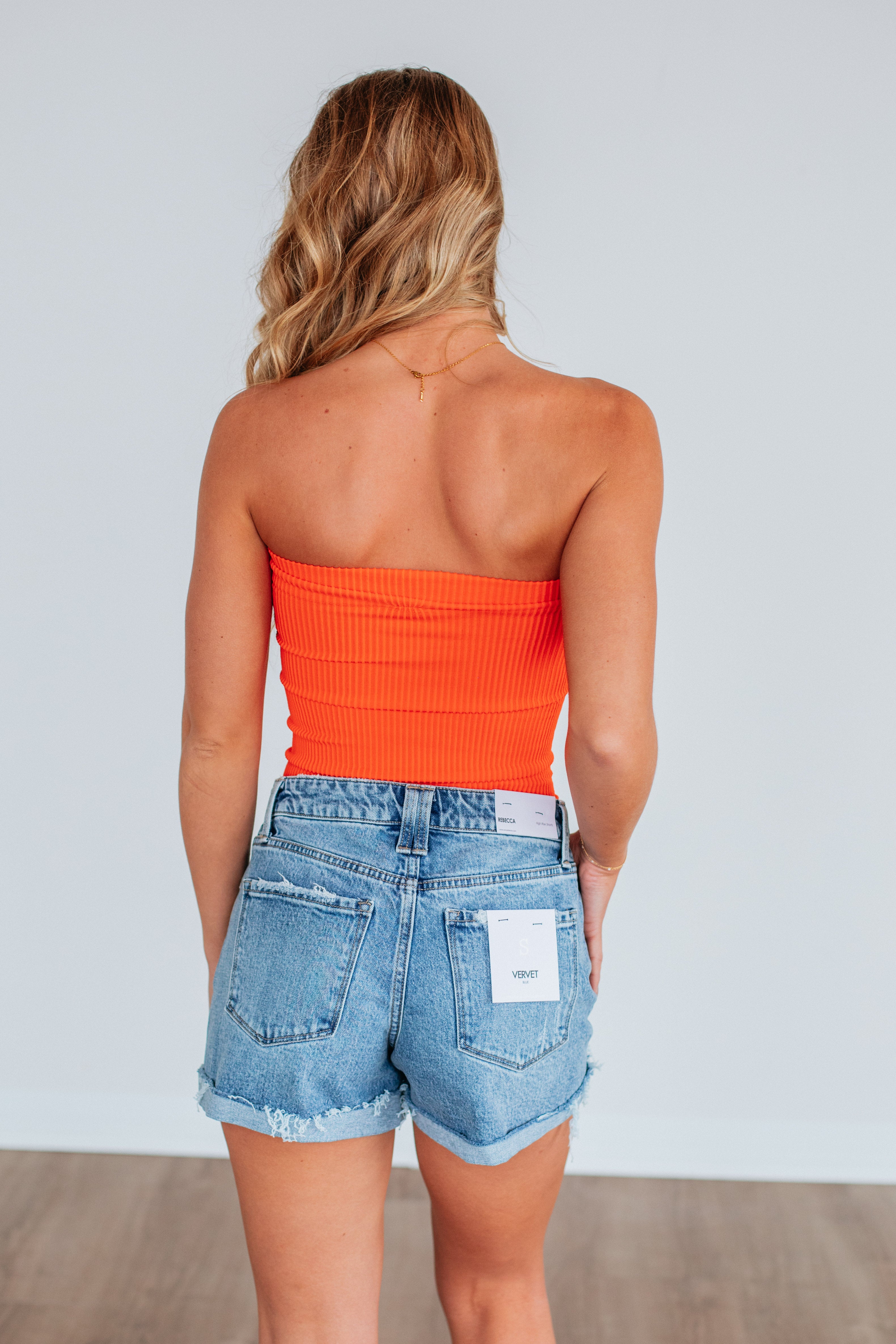 Casella Ribbed Top for Women - Tangerine Orange Slim Fit Stretch Knit Shirt - Perfect for Casual Wear, Layering & Everyday Outfits