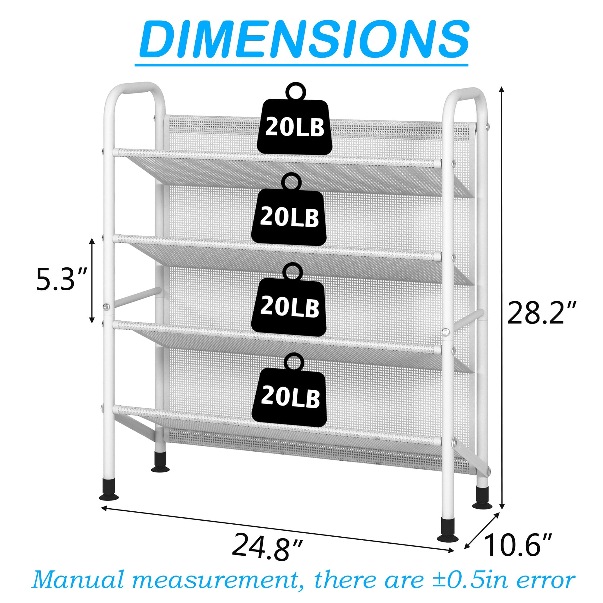 4-Tier Metal Shoe Rack Organizer - Space Saving Narrow Shoe Shelf for Closet, Entryway, Hallway & Dorm Room - Durable Mesh Fabric Design (White) - Perfect for Small Spaces & Apartment Living
