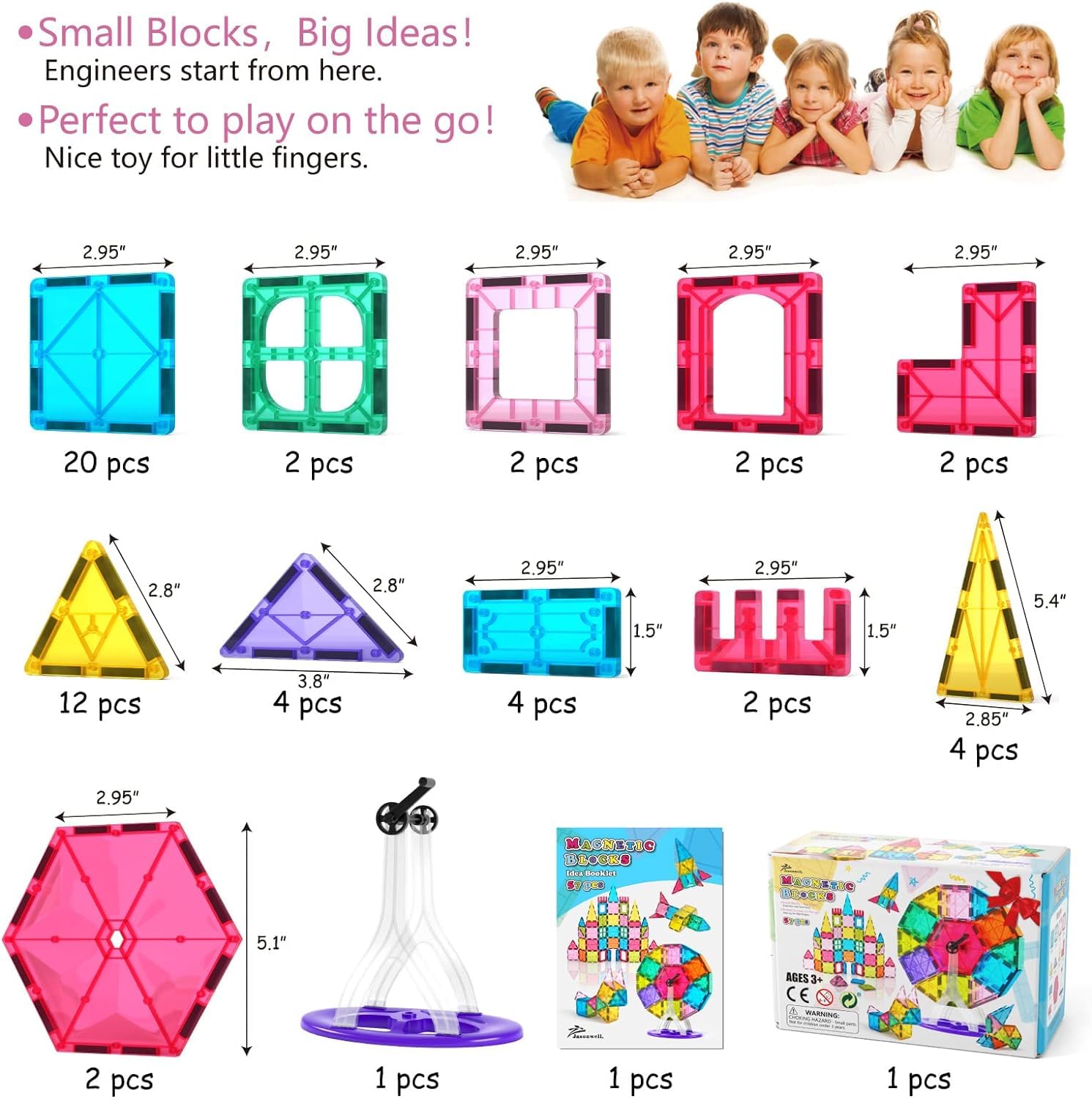 Jasonwell 100-Piece Magnetic Tiles Building Blocks Set - STEM Educational Construction Toys for Kids Ages 3-10, Preschool Learning Toys for Boys & Girls - Perfect for Classroom, Birthday & Christmas Gifts - Develops Creativity & Fine Motor Skills Through Building Castles, Robots & More